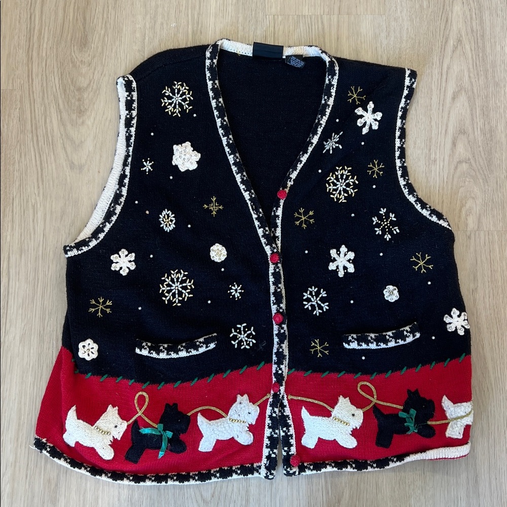 Vintage Rebecca Malone XL Black and Cream Knit Vest